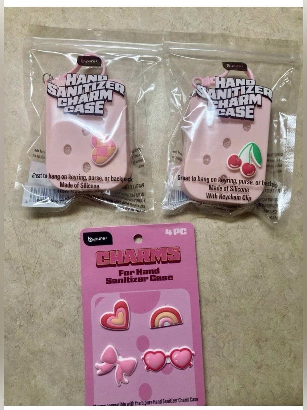 2 Bpure Silicone Hand Sanitizer Charm Cases & 4 pk of charms NEW